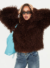 Kaiero Oversized Faux Fur Shag Jacket Brown