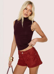 Dreamful Low Rise Faux Suede Mini Shorts Deep Red