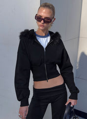 Ramonda Faux Fur Hooded Jumper Black