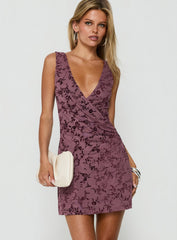 Dawsonne Plunge Neck Twist Front Mini Dress Plum Floral