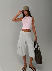 Harleah Wide Cargo Fleece Shorts Grey Marle