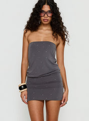 Belia Mini Dress Diamante Dark Grey