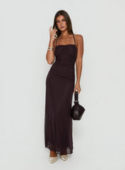 Adriannah Halter Ruched Maxi Dress Plum