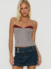 Baby Steps Spliced Bust Detail Cami Top Brown Gingham