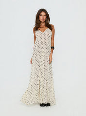 Loulah Sheer Chiffon Maxi Dress Cream Polka Dot