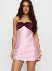 Luxa Ruched Mini Dress Pink / Wine