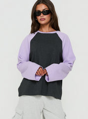 Settle Down Long Sleeve Raglan Top Lilac / Dark Grey
