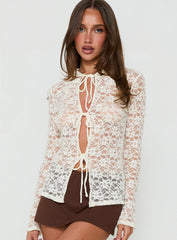 Secret Charms Lace Long Sleeve Top Cream