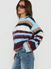 Ellissah Fluffy Sweater Blue Multi Stripe