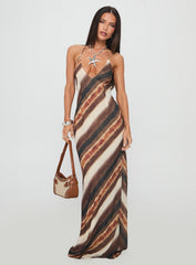 Esmira Halter Maxi Dress Brown Stripe