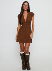 Magdalene Corduroy Button Down Mini Dress Chocolate