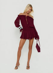 Felicita Off Shoulder Long Sleeve Chiffon Mini Dress Cherry