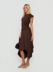 Florra Ruched Short Sleeve Midi Dress Brown