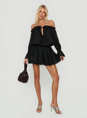 Zarevia Off Shoulder Long Sleeve Mini Dress Black