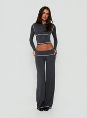 Kimberlyn Long Sleeve Jersey Zip Through Top Grey