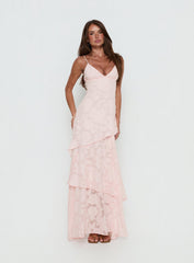 Lyricah Tiered Tie Back Maxi Dress Pink