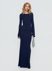 Rhapsody Long Sleeve Knit Maxi Dress Navy
