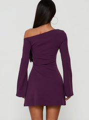 Adrietta Long Sleeve Off Shoulder Mini Dress Plum Noir