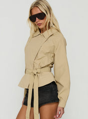 Ranique Tie Waist Cropped Trench Coat Beige