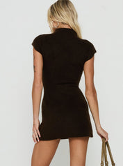 Tannsy High Neck Knit Mini Dress Brown