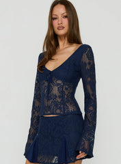 Quani Long Sleeve Lace Top Navy