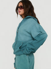 AT Zip Through Oversized Hoodie Washed Teal