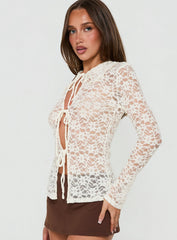 Secret Charms Lace Long Sleeve Top Cream
