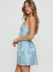 Heaven Sent Strapless Mini Dress Blue