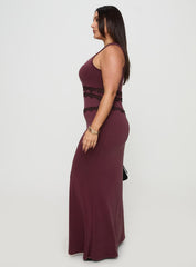 Ultraviolet One Shoulder Lace Maxi Dress Wine Curve