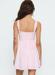 Yoselyn Pleat Mini Dress Pink Check