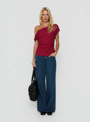Seasons Change Relaxed Off Shoulder Top Burgundy