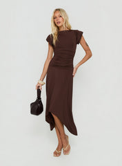 Florra Ruched Short Sleeve Midi Dress Brown