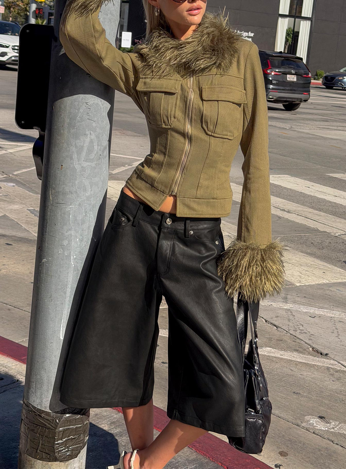 Spectator Faux Leather Longline Shorts Black