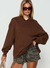 Opollo V Neck Sweatshirt Brown