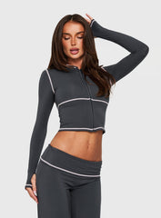 Kimberlyn Long Sleeve Jersey Zip Through Top Grey