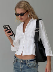 Taelynn 3/4 Sleeve Button Up Shirt White
