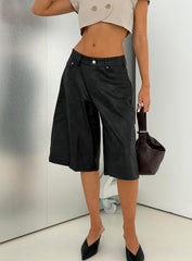 Spectator Faux Leather Longline Shorts Black