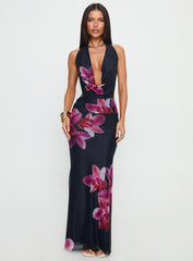 Tigress Halter Maxi Dress Navy Floral
