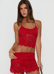 Gianna Lace Halter Top Red
