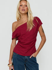 Seasons Change Relaxed Off Shoulder Top Burgundy