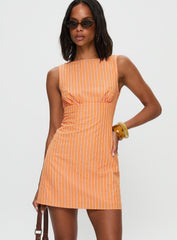Ellesandra Boat Neck Mini Dress Orange Stripe