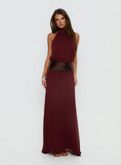 Darwinn Drop Waist Sequin Detail Maxi Dress Burgundy