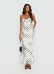 Costella Halter Satin Maxi Dress Cream Polka Dot