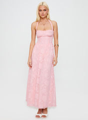 Fransiska Burnout Halter Maxi Dress Pink