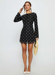 Lukea Long Sleeve Mini Dress Black Polka Dot