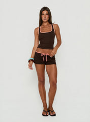 Lyndsie Rib Lace Racer Back Tank Brown / Coral