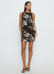 We Could Go Mini Dress Brown Floral