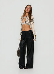 Agazia No Waist Faux Leather Low Rise Straight Pants Washed Black