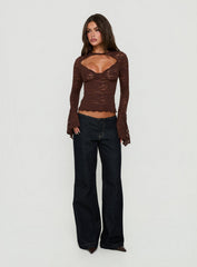 Karmel Lace Long Sleeve Top Brown