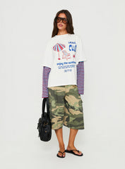 Enjoy The Sunshine Layered Long Sleeve Graphic Tee White / Blue Stripe